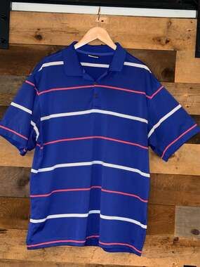 Nike Golf Dri-Fit Striped Polo Shirt Men's XL Blue